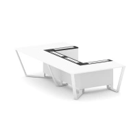 Стол для переговоров П-образный Steel Meet KM-PR.B.SP-07P / Тиквуд Светлый – Графит Глянец – Металл Белый / 1600×3200×750