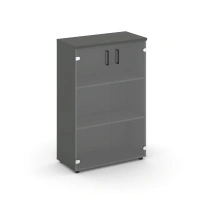 Шкаф для документов средний широкий со стеклянными дверьми Style Project SN.STS-205 / Белый – Тиквуд Светлый – Прозрачный – Черные ручки / 796×400×1203