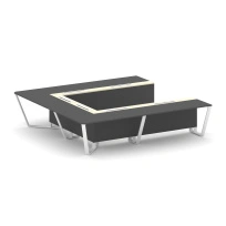 Стол для переговоров П-образный Steel Meet KM-PR.B.SP-11P / Тиквуд Светлый – Графит Глянец – Металл Белый / 3200×3200×750