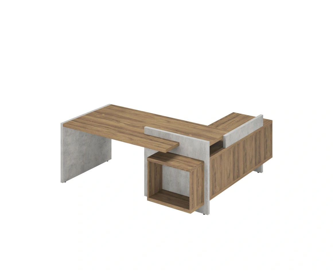 Стол для руководителя левый Wood&Stone / СФ-531221*/ 1800х1798х840 / Дуб Чарльстон  / Бетон Чикаго