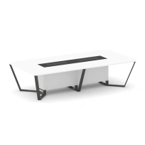 Стол для переговоров прямоугольный Steel Meet KM-PR.B.SP-12 / Тиквуд Светлый – Графит Глянец – Металл Антрацит / 3200×1600×750