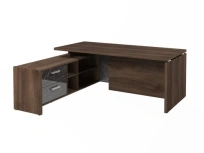 Стол для руководителя с опорной тумбой левый Festus FI-119L.GG  / Фурнитура INOX / Орех пацифик табак / Камень пьетра гриджиа черный