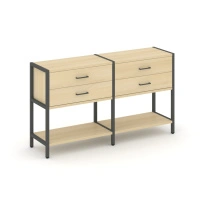 Двухсекционный стеллаж двухярусный с ящиками Shelf System SN.STM-222 Тиквуд Светлый/Металл Антрацит 1590×400×879