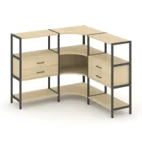 Трехсекционный угловой стеллаж трехъярусный с ящиками Shelf System SN.STMU-331 Тиквуд Светлый/Металл Антрацит 1590×810×1246