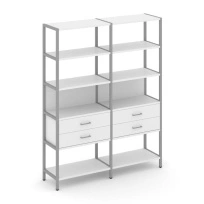 Двухсекционный стеллаж пятиярусный с ящиками Shelf System SN.STM-522 Дуб Табак/Антрацит/Металл Серый 1590×400×1980