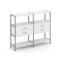 Двухсекционный стеллаж трехъярусный с ящиками Shelf System SN.STM-322 Тиквуд Светлый/Металл Серый 1590×400×1246