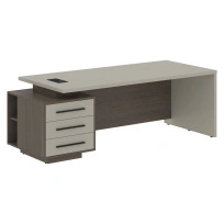 Стол для руководителя с тумбой левый VCT 2290(L) Яшма черный/Черный матовый/Дуб Сильвер 2200×900×750 VELION