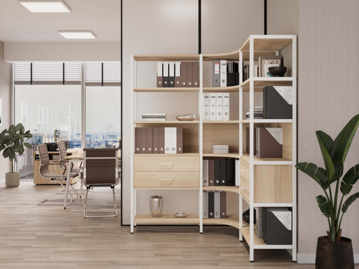 Мебель для персонала Shelf System цвет Акация Лорка / Металл Белый