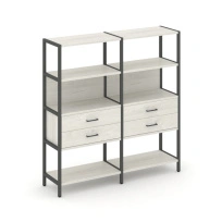 Двухсекционный стеллаж четырехъярусный с ящиками Shelf System SN.STM-422 Тиквуд Светлый/Металл Антрацит 1590×400×1613