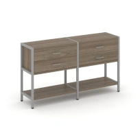 Двухсекционный стеллаж двухярусный с ящиками Shelf System SN.STM-222 Тиквуд Светлый/Металл Серый 1590×400×879