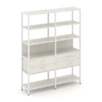 Двухсекционный стеллаж пятиярусный с ящиками Shelf System SN.STM-522 Дуб Табак/Антрацит/Металл Белый 1590×400×1980