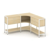 Трехсекционный угловой стеллаж двухярусный с ящиками Shelf System SN.STMU-231 Тиквуд Светлый/Металл Белый 1590×810×879