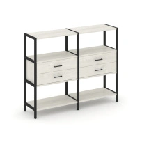 Двухсекционный стеллаж трехъярусный с ящиками Shelf System SN.STM-322 Тиквуд Светлый/Металл Черный 1590×400×1246