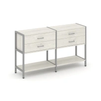 Двухсекционный стеллаж двухярусный с ящиками Shelf System SN.STM-222 Тиквуд Светлый/Металл Серый 1590×400×879