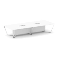 Стол для переговоров прямоугольный Steel Meet MD-PR.B.SP-14 / Тиквуд Светлый – Нержавеющая Сталь – Хром / 4000×1600×750