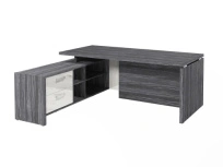 Стол для руководителя с опорной тумбой левый Festus FI-119L.GG  / Фурнитура INOX / Древесина графит / Мрамор леванто белый