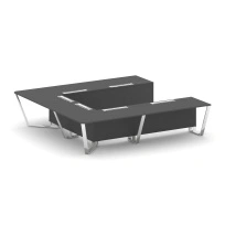 Стол для переговоров П-образный Steel Meet MD-PR.B.SP-11P / Тиквуд Светлый – Нержавеющая Сталь – Хром / 3200×3200×750