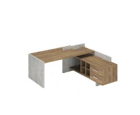 Стол для руководителя правый Wood&Stone / СФ-531212 / 2000×1798×840 / Дуб Чарльстон  / Бетон Чикаго