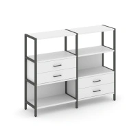 Двухсекционный стеллаж трехъярусный с ящиками Shelf System SN.STM-323 Тиквуд Светлый/Металл Антрацит 1590×810×1246