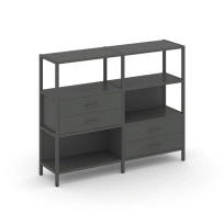 Двухсекционный стеллаж трехъярусный с ящиками Shelf System SN.STM-323 Тиквуд Светлый/Металл Антрацит 1590×810×1246
