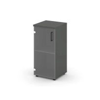 Шкаф для документов низкий узкий левый со стеклянной дверью Style Project  SN.STU-302(L) / Белый – Тиквуд Светлый – Прозрачный – Черные ручки / 400×400×833