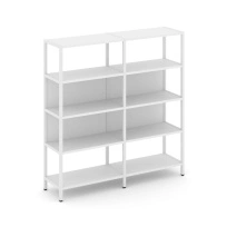 Двухсекционный стеллаж четырехъярусный Shelf System SN.STM-421 Тиквуд Светлый/Металл Белый 1590×400×1613